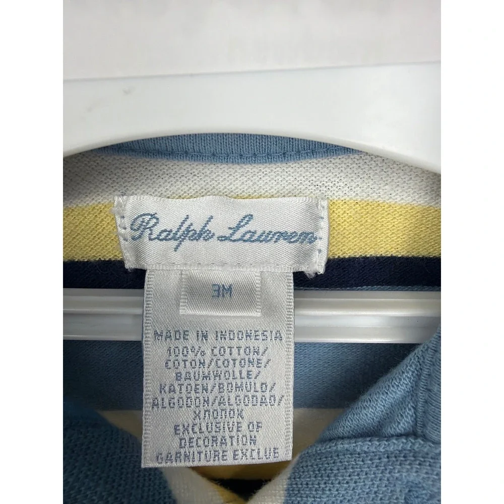 Ralph Lauren Polo Romper Boys 3M Blue Striped Cotton Preppy EUC